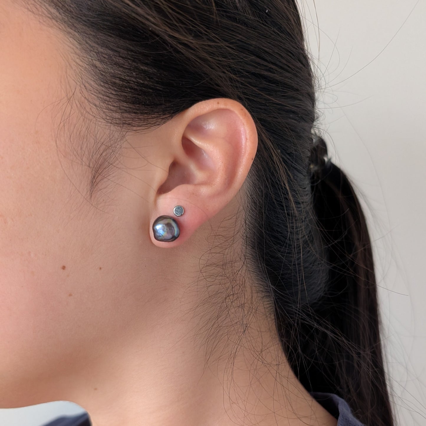 Keshi Pearl Stud | Peacock Blue