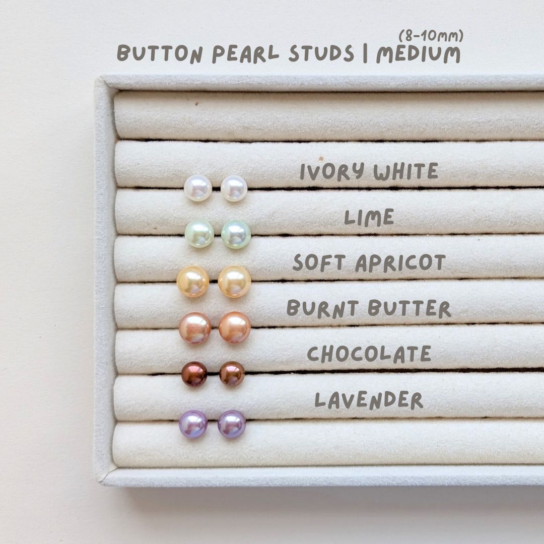 Button Pearl Studs | Medium