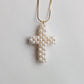 Woven Pearl Cross Pendant