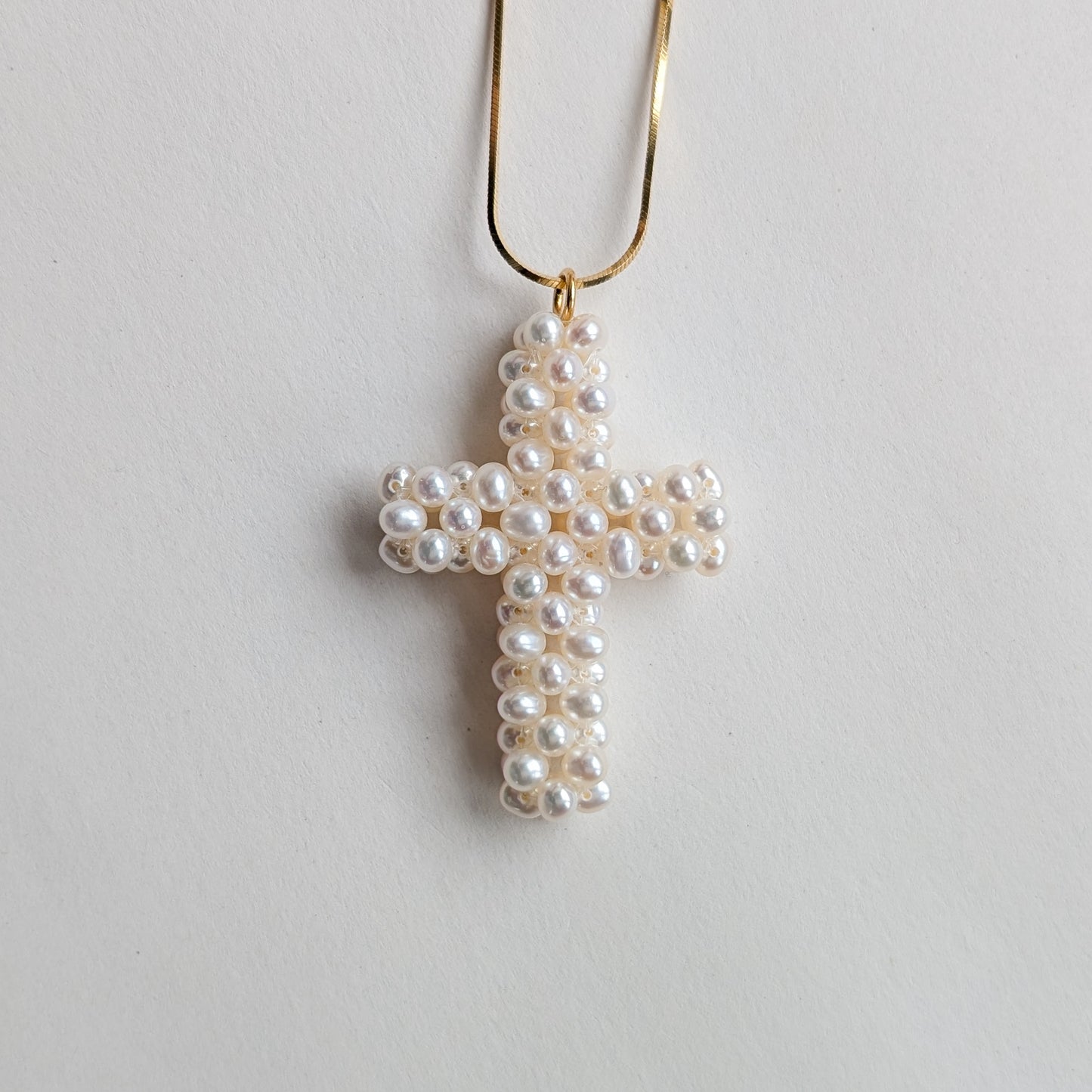 Woven Pearl Cross Pendant